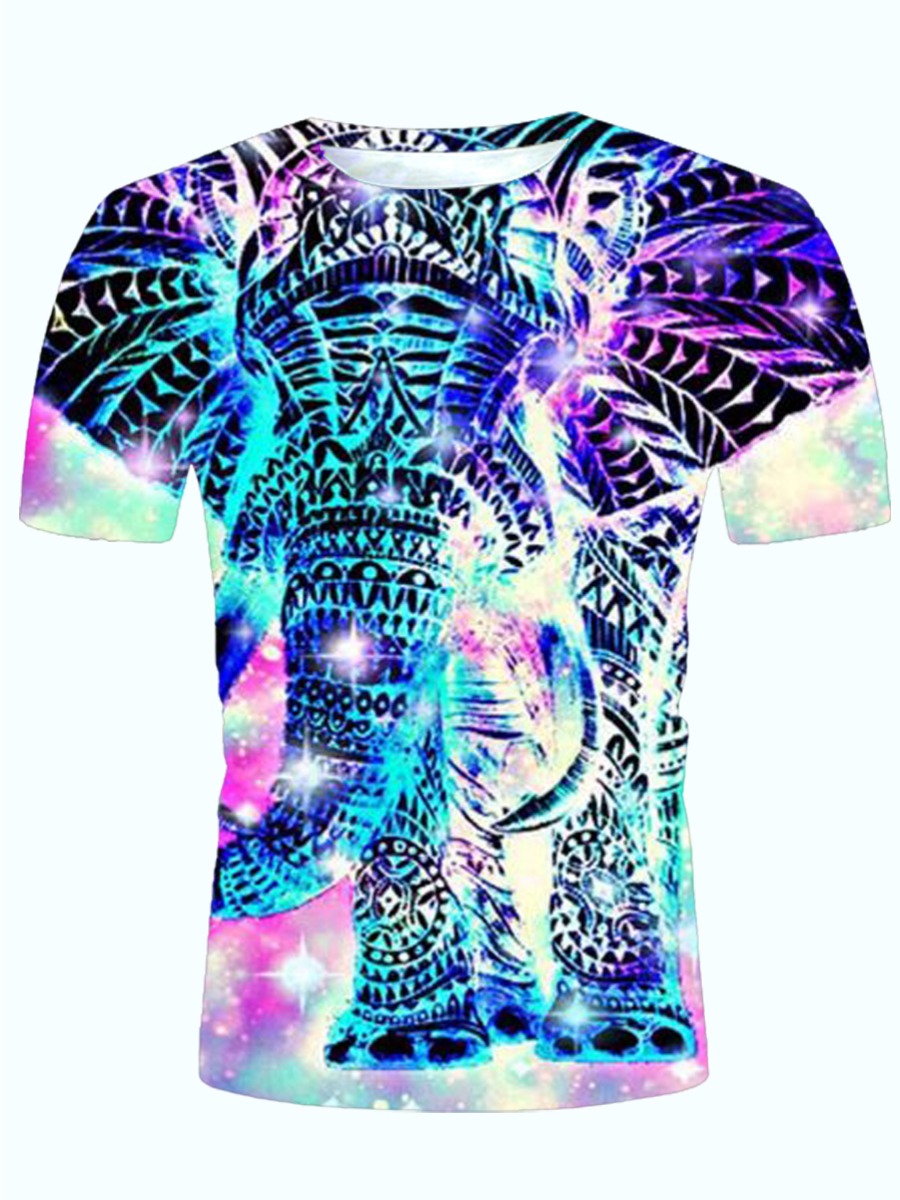 

Lovely Street Elepant Print Tie-dye Multicolor Men T-shirt, Multi