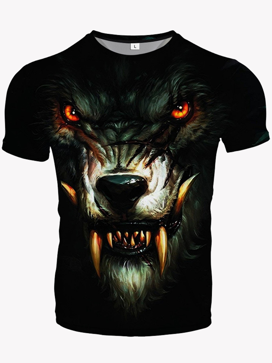 

Lovely Casual O Neck Animal Print Black Men T-shirt