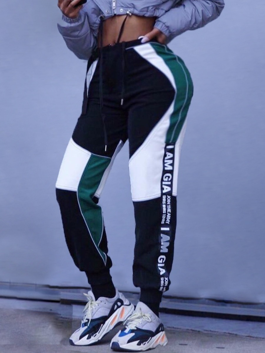 

Lovely Sporty Letter Print Color-lump Multicolor Pants, Multi