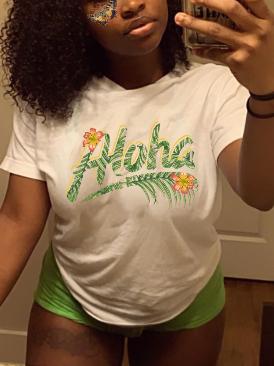 

Lovely Casual Floral Letter Print White T-shirt