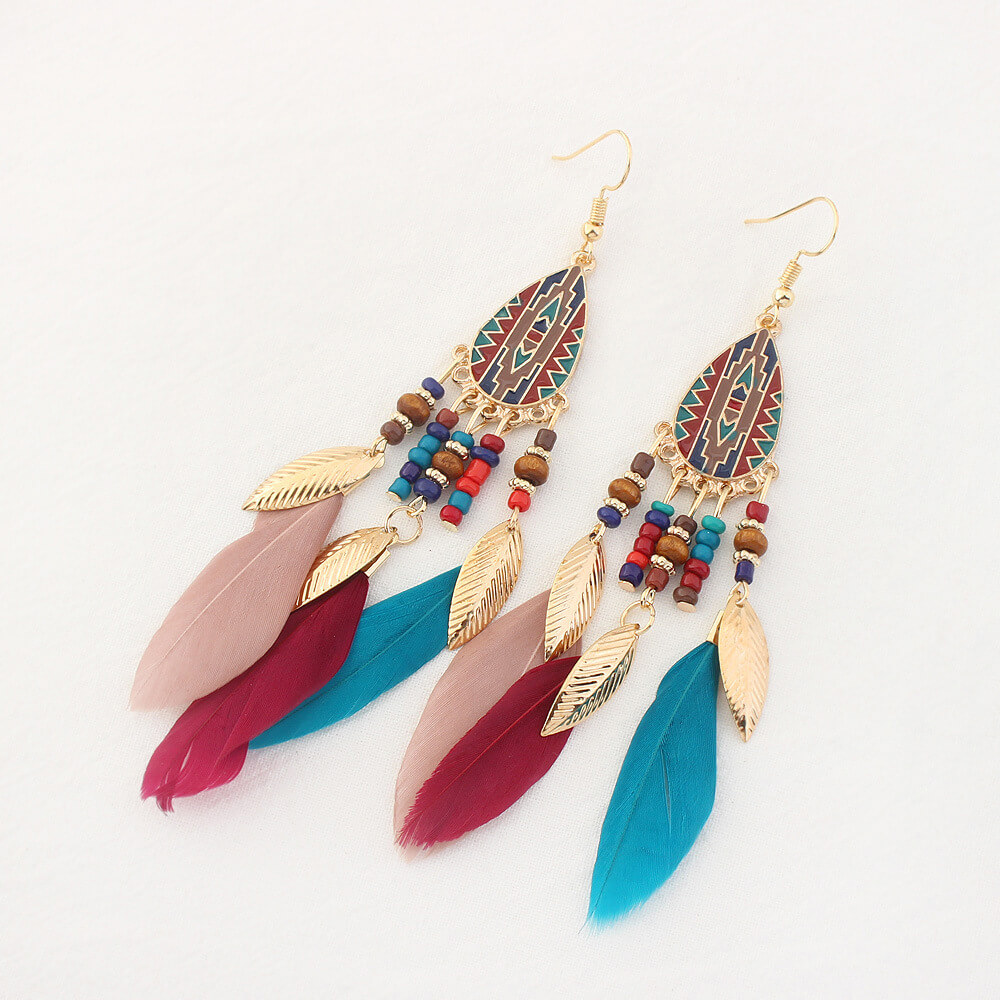 

Lovely Vintage Feather Leaf Patchwork Multicolor Earring, Multi