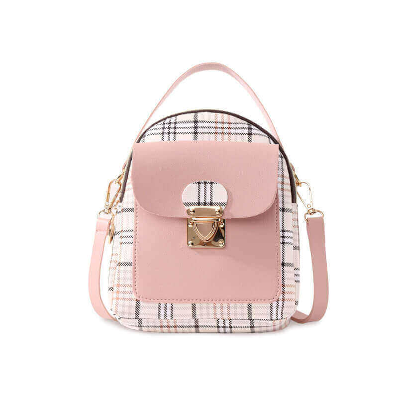 Lovely Casual Plaid Print Patchwork Metal Accessories Decoration Pink Crossbody Bag