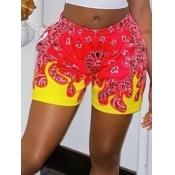 Lovely Street Mid Waist Flame Print Red Shorts
