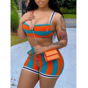 Lovely Trendy Drawstring Striped Patchwork Jacinth