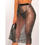 Lovely Sexy Sequined See-through Black Cover-up