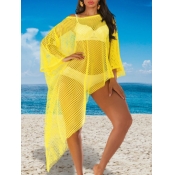 Lovely Casual Hollow-out Asymmetrical Yellow Cover