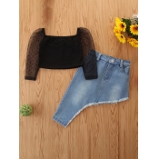 LW COTTON Girl Casual Mesh Patchwork Asymmetrical 