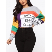 Lovely Sweet Dropped Shoulder Letter Print Multico
