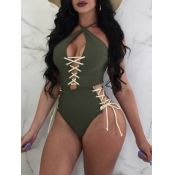 Lovely Trendy Bandage Hollow-out Design Green One-