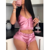 Lovely Sexy Lace Patchwork Pink Sleepwear