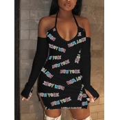 LW Sexy Off The Shoulder Letter Print Side Split B