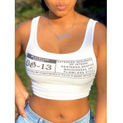 Lovely Casual Rib-Knit Letter Print White Camisole