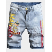 Lovely Men Casual Letter Print Baby Blue Denim Sho