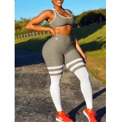 Lovely Sportswear U Neck Patchwork Hollow-out Grey