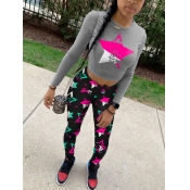 LW Trendy Star Print Patchwork Grey Two Piece Pant