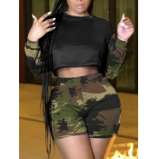 Lovely Chic O Neck Camo Print Two Piece Shorts Set