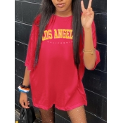 Lovely Casual Letter Print Dropped Shoulder Red Mi