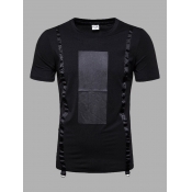 Lovely Men Casual O Neck Patchwork Black T-shirt