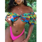 LW BASICS Casual V Neck Geometric Print Multicolor
