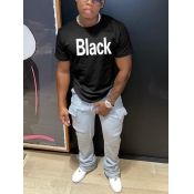 LW Men Trendy Valentines Day Letter Print Black T-