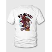 Lovely Men Casual O Neck Cartoon Letter Print Whit