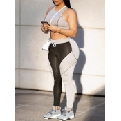 Lovely Sportswear O Neck Patchwork Drawstring Silv
