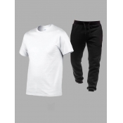 Lovely Men Casual O Neck Drawstring White Two Piec