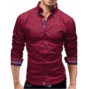 Lovely Men Casual Turndown Collar Patchwork Red Sh