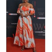 LW Elegant Off The Shoulder Chain Print Orange Ank