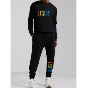 Lovely Men Casual Letter Print Drawstring Black Tw