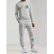 Lovely Men Casual O Neck Letter Print Drawstring G