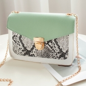 Lovely Casual Cobra Print Patchwork Light Green Cr