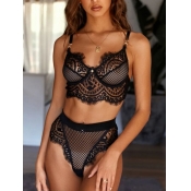Lovely Sexy See-through Patchwork Black Bra Sets