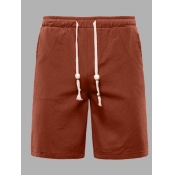 Lovely Men Casual Mid Waist Drawstring Red Shorts
