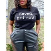 Lovely Street O Neck Letter Print Black Plus Size 