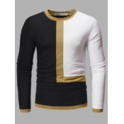 Lovely Men Casual O Neck Patchwork Black T-shirt
