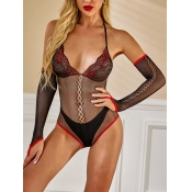 Lovely Party Backless See-through Black Teddies