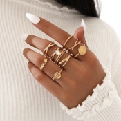 Lovely Chic Asymmetrical Patchwork 8-piece Gold Ri
