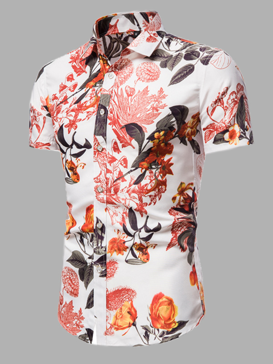 

LW Boho Floral Print Patchwork White Men Shirt
