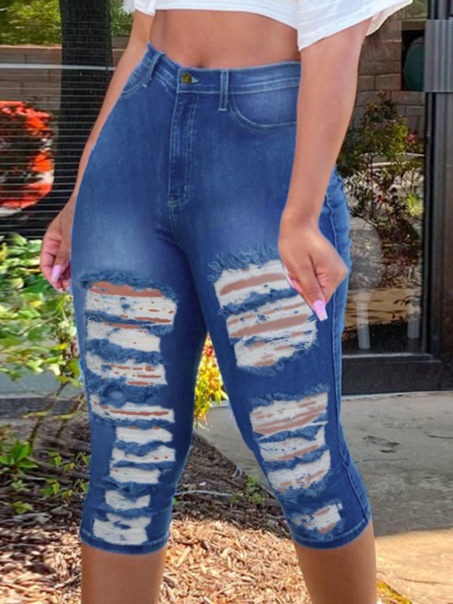 

Lovely Street High-waisted Ripped Blue Denim Shorts