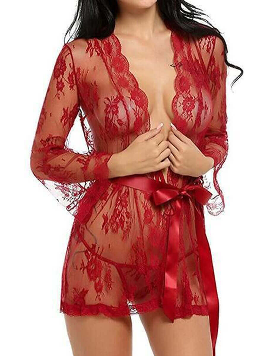 

Lovely Sexy See-through Lace-up Red Babydoll