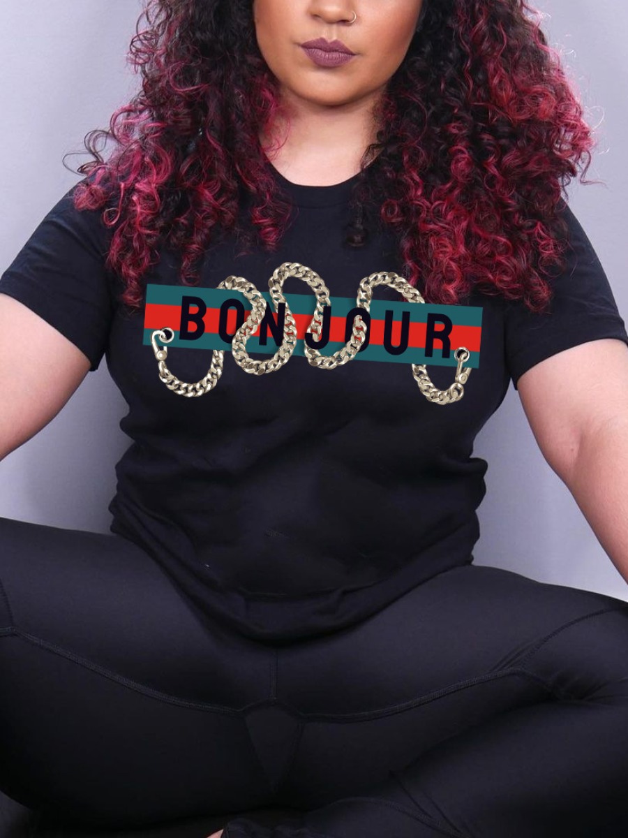 

Lovely Casual O Neck Chain Letter Print Black T-shirt