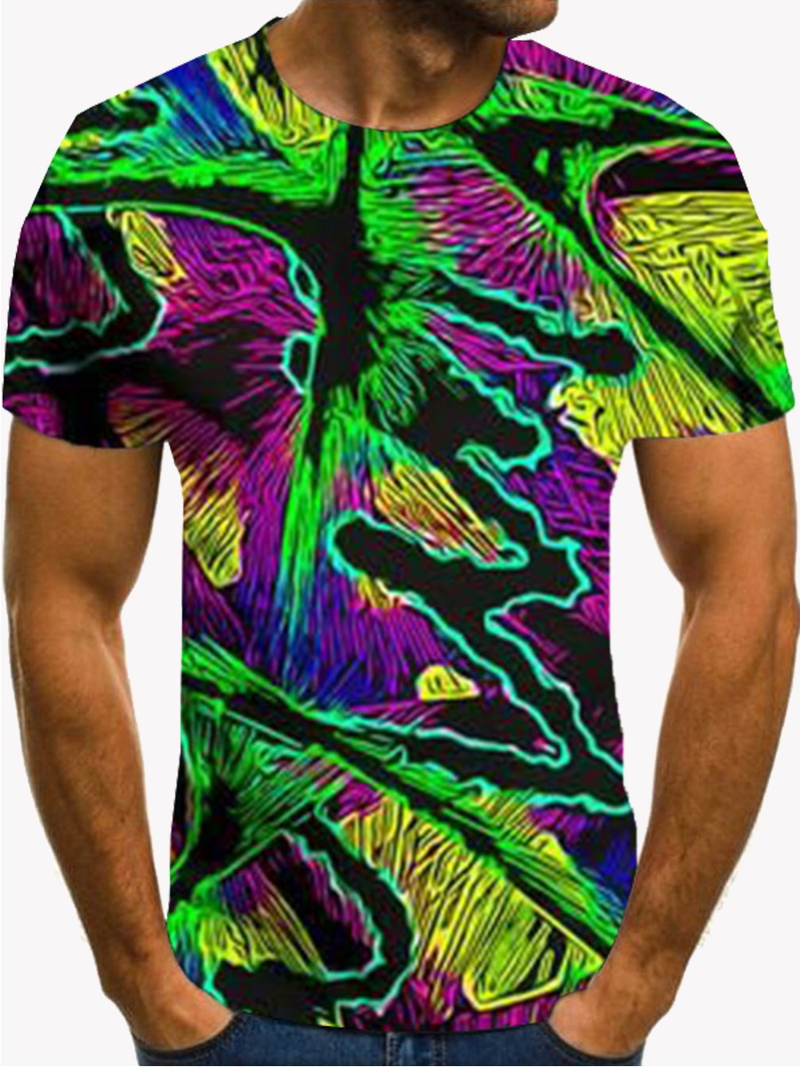 

Lovely Street Print Patchwork Multicolor Men T-shirt, Multi