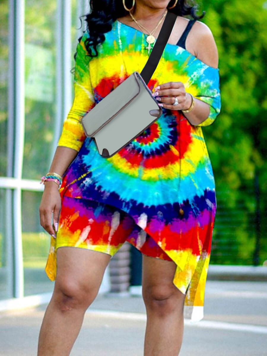 LW Plus Size Tie-dye Asymmetrical Shorts Set