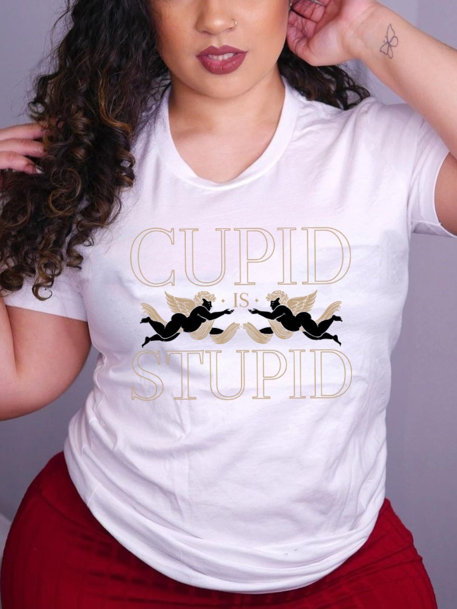 

Lovely Casual O Neck Angel Letter Print White T-shirt