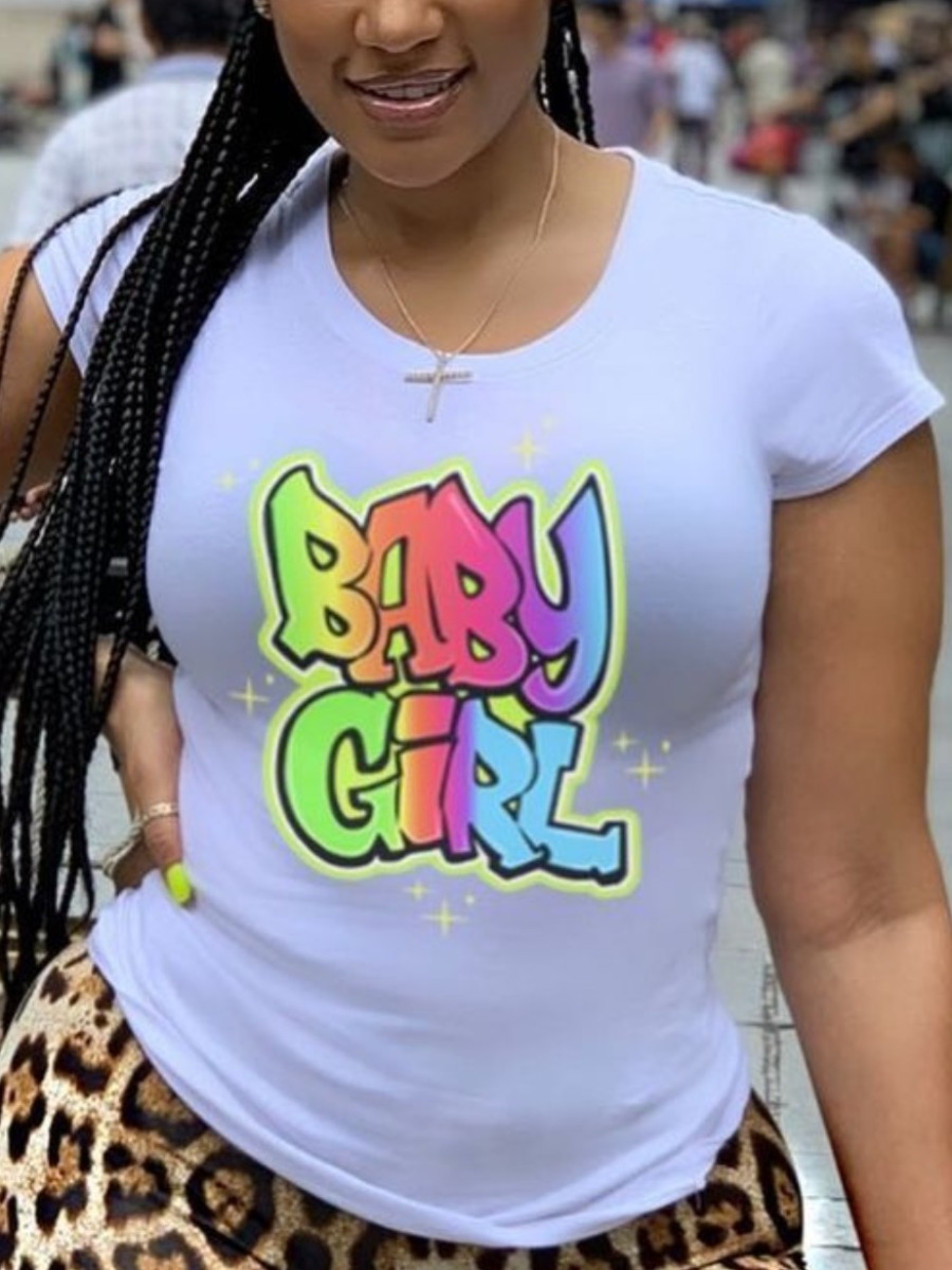 

Lovely Casual O Neck Letter Print White T-shirt