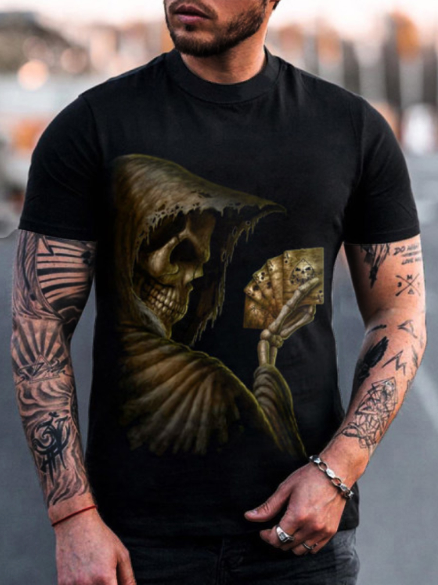 

Lovely Street O Neck Skeleton Print Black Men T-shirt