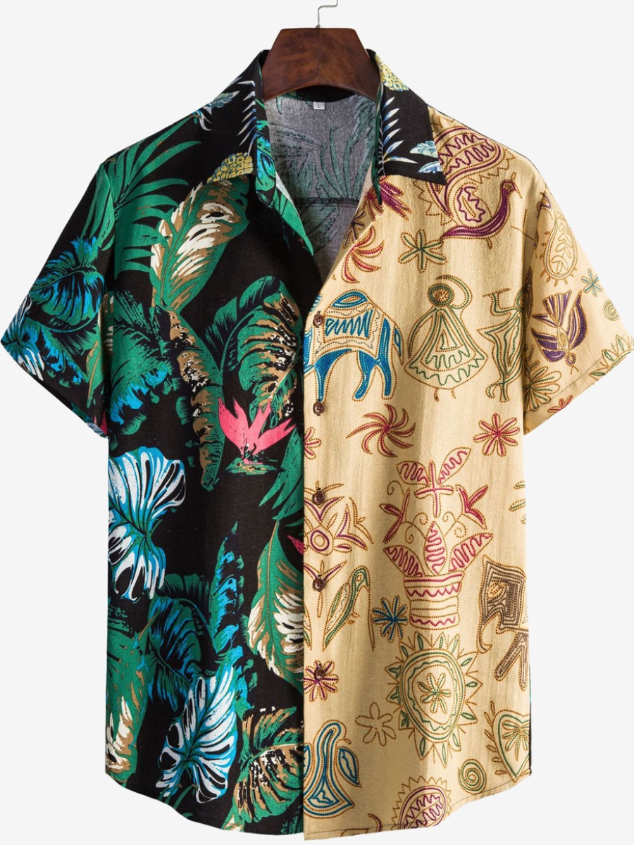 

Lovely Men Boho Floral Print Patchwork Multicolor Shirt, Multi