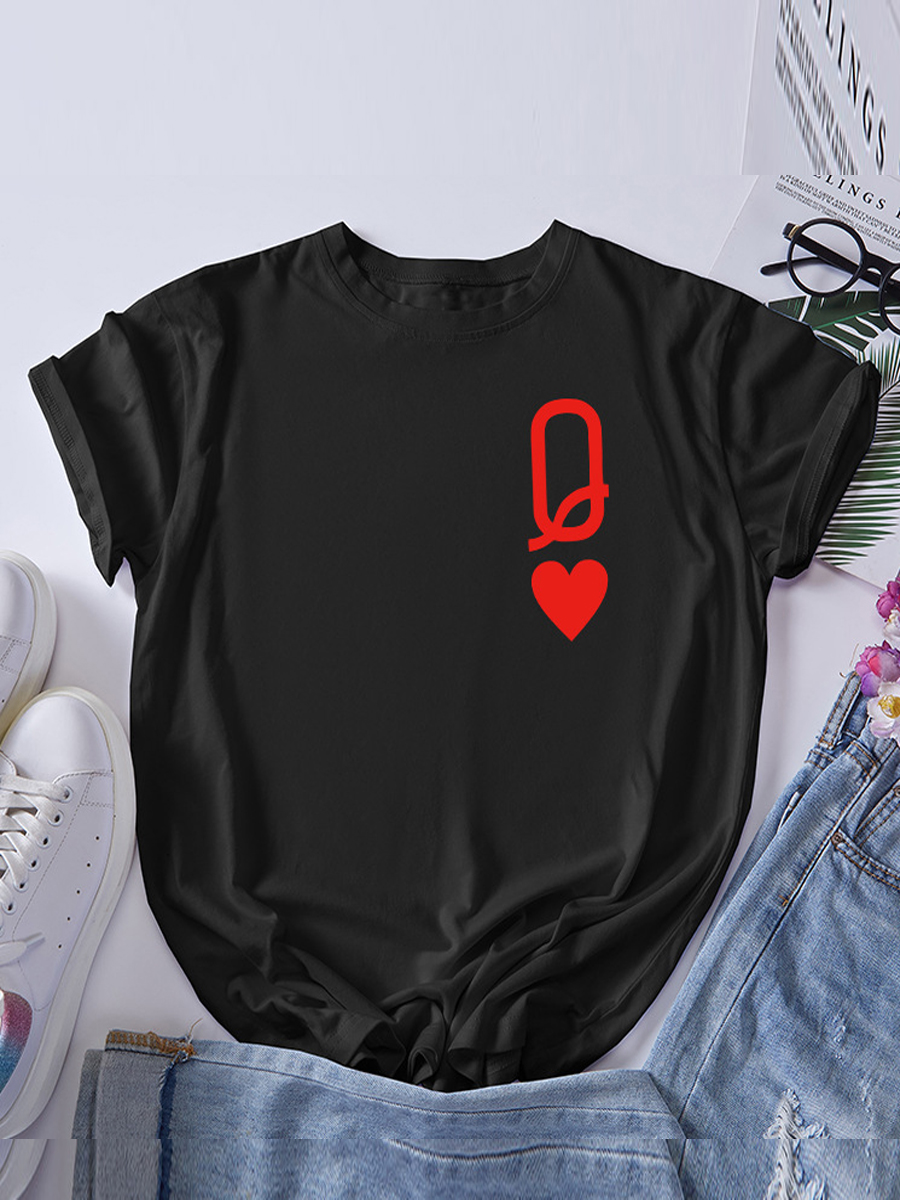 

Lovely Casual Letter Heart-shaped Print Black T-shirt