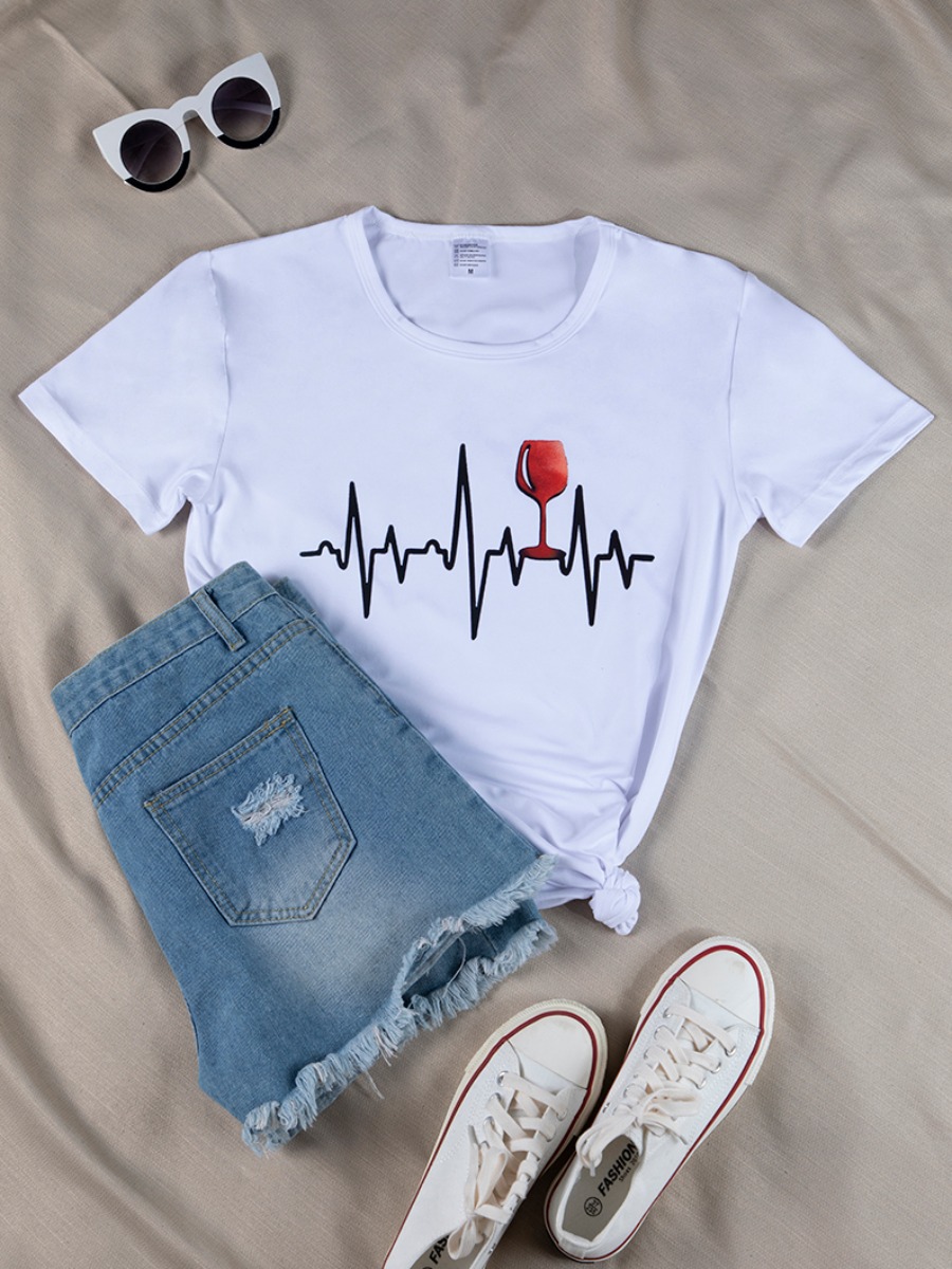 Lovely Casual O Neck Print Patchwork White T-shirt